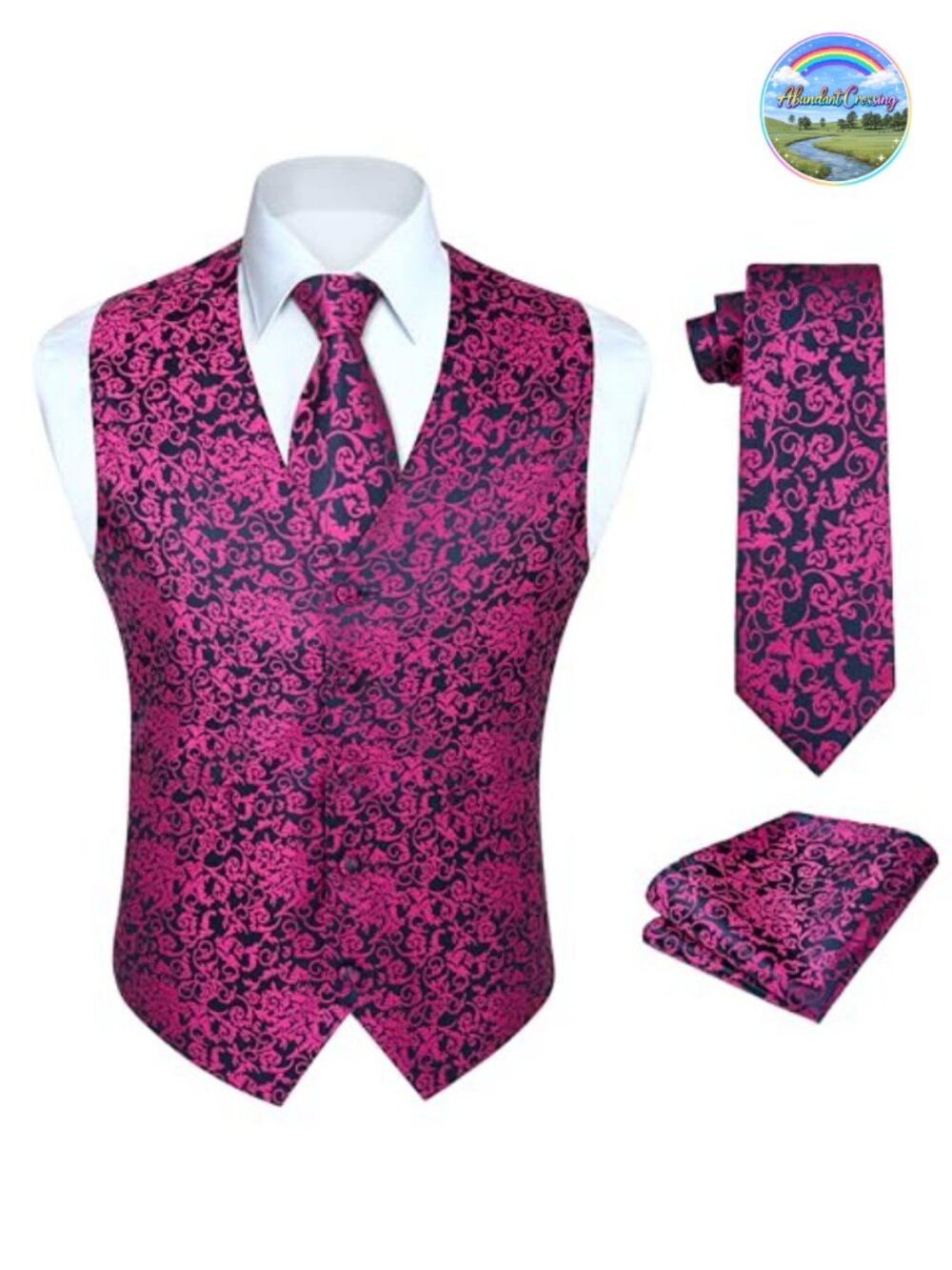 Mens 3PC Vest Tie Set Paisley Jacquard Waistcoat Formal Wedding